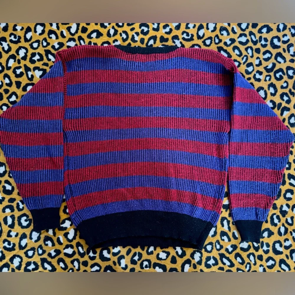 Vintage Gabrielle Red and Violet Blue Striped Sweater - Picture 2 of 3